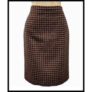 PURE Collection Wool Pencil Skirt Lined Kick Pleat Houndstooth Brown Black 8 10